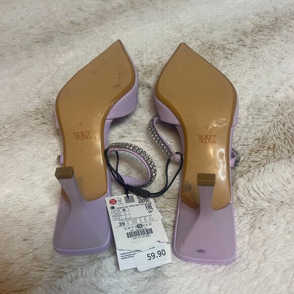 Zara Lavender Pointed Toe Rhinestone Kitten Heels size 39 (US 8) - Picture 6 of 6